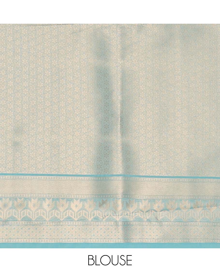 Blue geometric softy saree, geometric design border & pallu of jaal designs