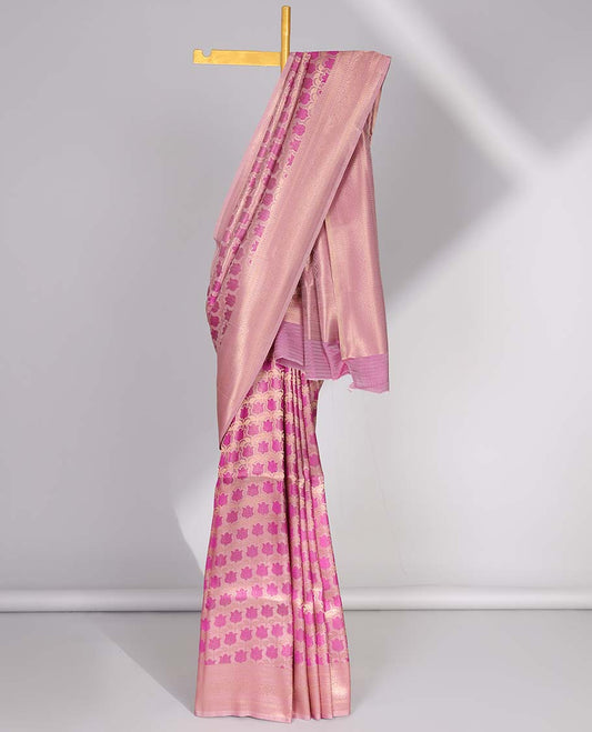 Pink floral design softy saree, traditional design border & pallu of intricate designs