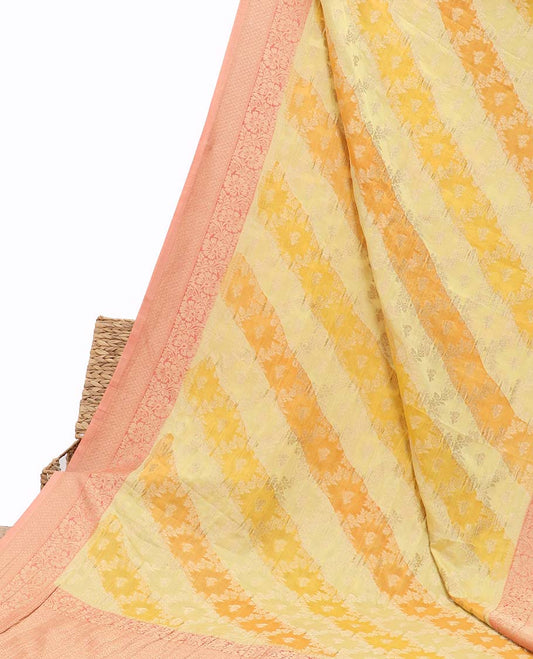 Multi-color rankat jacquard semi-banaras crepe saree, contrast traditional design border & pallu of intricate designs