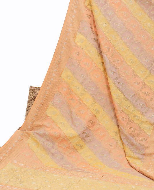Multi-color rankat jacquard semi-banaras crepe saree, contrast floral creeper design border & pallu of intricate designs