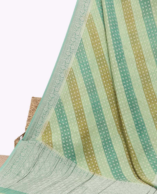 Multi-color rangkat-style crushed tissue saree with buttas, traditional design border & intricate pallu
