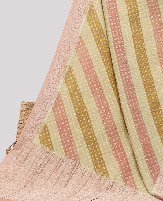 Multi-color rangkat-style crushed tissue saree with buttas, traditional design border & intricate pallu