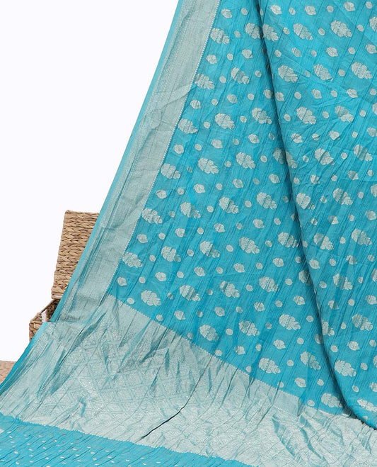 Blue crushed tissue saree with buttas, traditional design border & jaal pallu