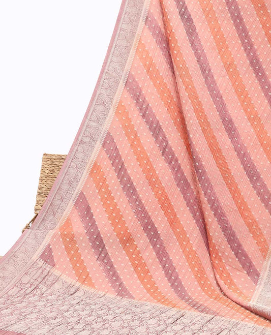 Multi-color rangkat-style crushed tissue saree with buttas, traditional design border & intricate pallu