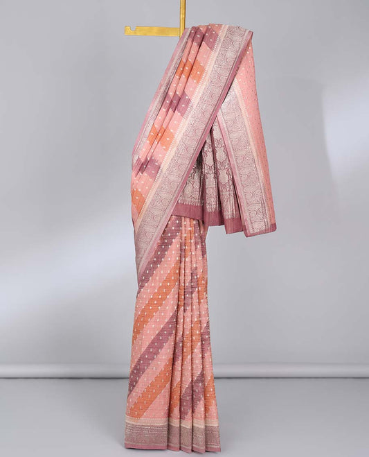Multi-color rangkat-style crushed tissue saree with buttas, traditional design border & intricate pallu
