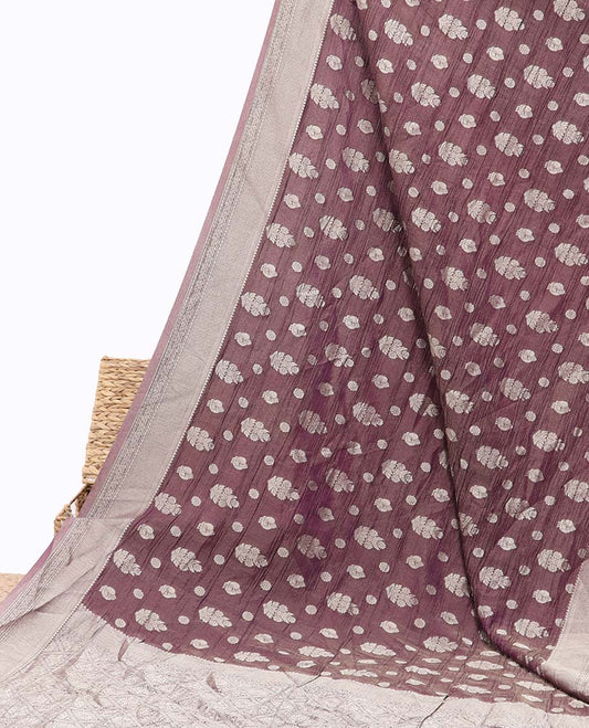 Brown crushed tissue saree with buttas, traditional design border & intricate pallu