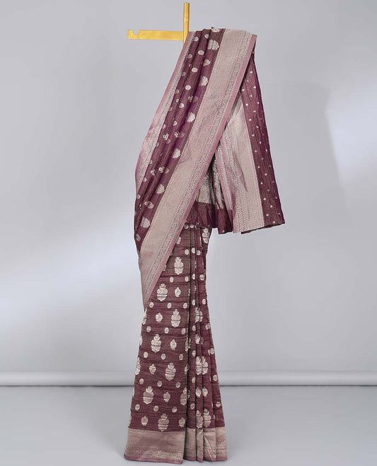 Brown crushed tissue saree with buttas, traditional design border & intricate pallu