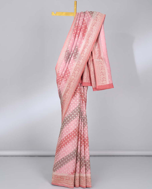 Multi-color rangkat-style crushed tissue saree with buttas, traditional design border & intricate pallu
