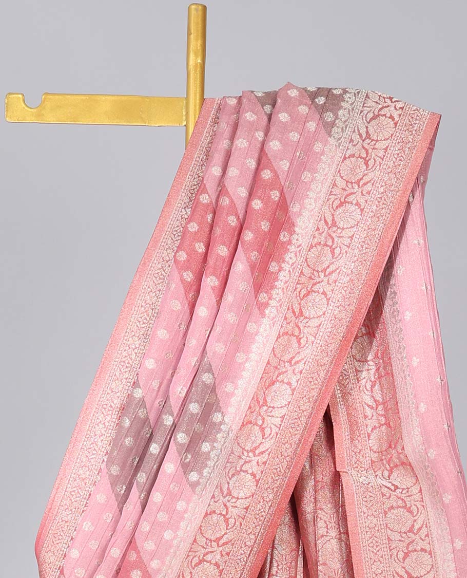 Multi-color rangkat-style crushed tissue saree with buttas, traditional design border & intricate pallu