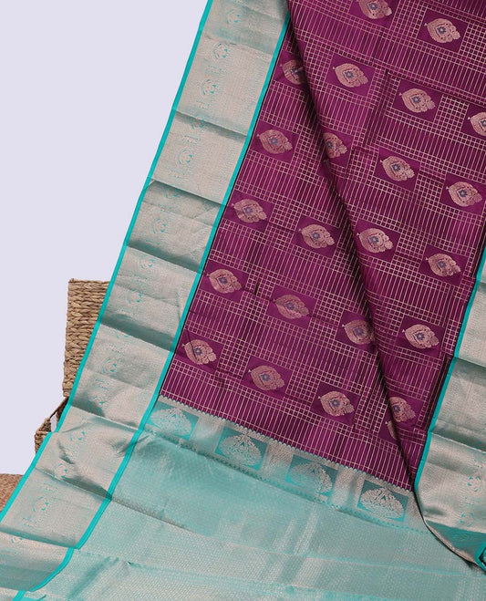 Purple zari designs silk saree, contrast traditional design zari border & pallu of intricate deisgns 