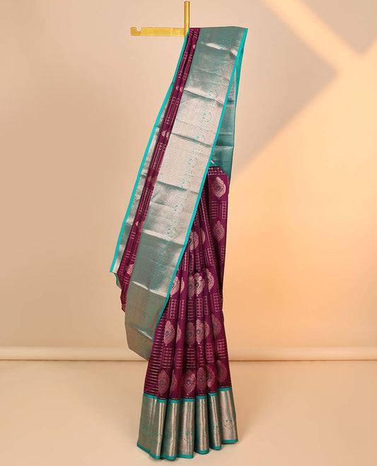 Purple zari designs silk saree, contrast traditional design zari border & pallu of intricate deisgns 