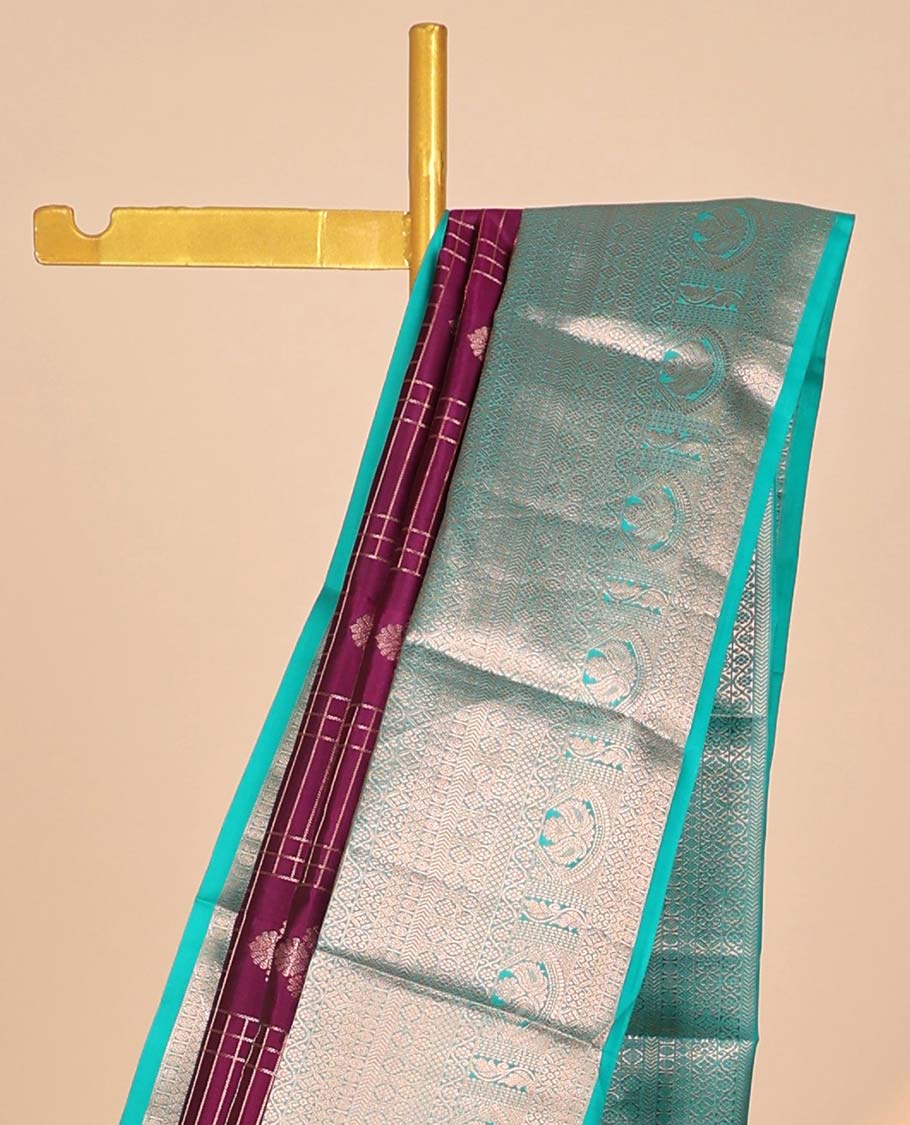 Purple zari designs silk saree, contrast traditional design zari border & pallu of intricate deisgns 