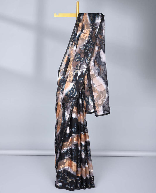 Borderless black abstract & floral printed casual wear saree