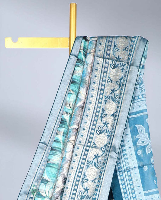 Multi-color abstract & floral printed casual wear saree, contrast border & pallu of floral & geometric patterns
