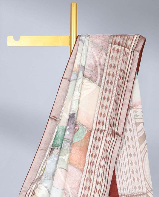 Multi-color uniquely floral design casual wear saree, contrast border & pallu of geometric patterns