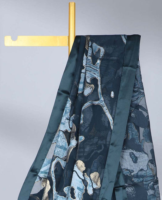 Blue abstract printed & glitter work casual wear saree, plain border