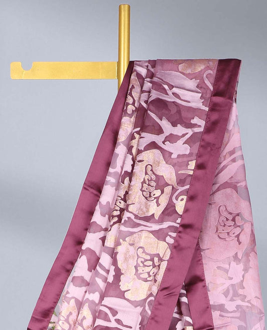 Pink & burgundy abstract printed & glitter work casual wear saree, plain border