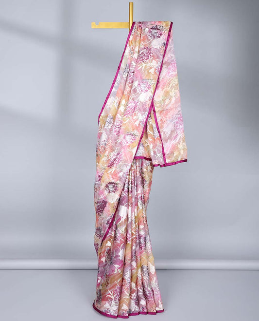 Multi-color abstract & floral printed casual wear saree, contrast thin border