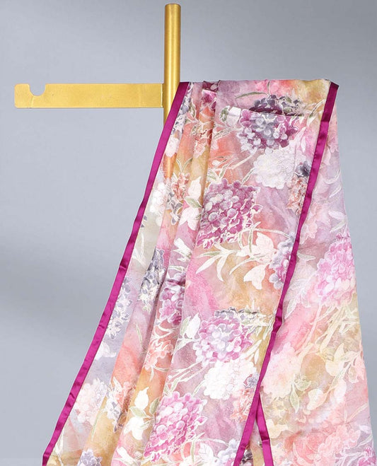 Multi-color abstract & floral printed casual wear saree, contrast thin border
