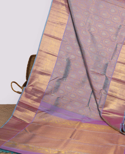 Blue jacquard silk saree, contrast jaal pallu & border of thilakam,muthu,kathir,kuyil kann & mayil
