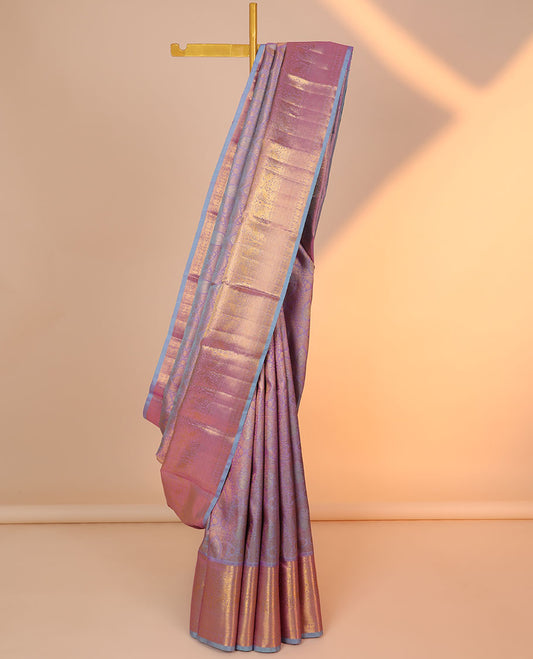 Blue jacquard silk saree, contrast jaal pallu & border of thilakam,muthu,kathir,kuyil kann & mayil