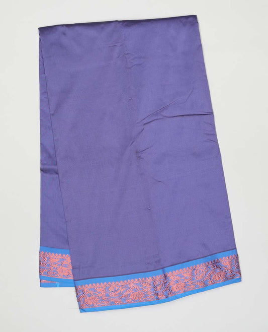 Violet plain design gift saree, contrast floral & paisley design border
