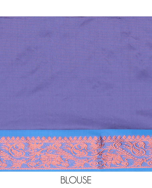 Violet plain design gift saree, contrast floral & paisley design border
