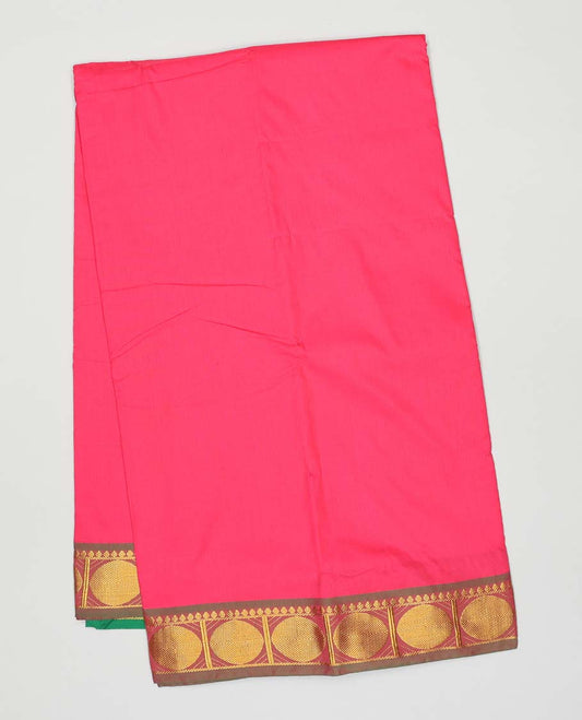 Pink plain design gift saree, contrast traditional zari design border