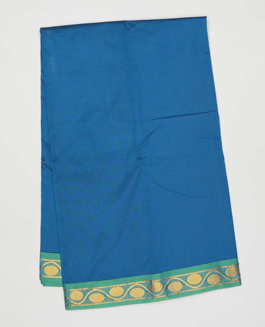 Blue plain design gift saree, contrast traditional zari design border