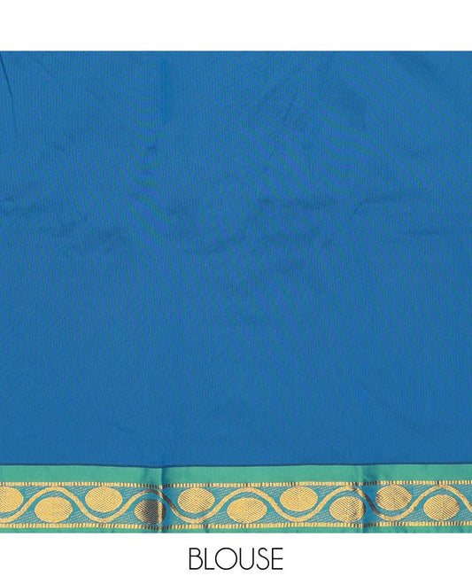 Blue plain design gift saree, contrast traditional zari design border