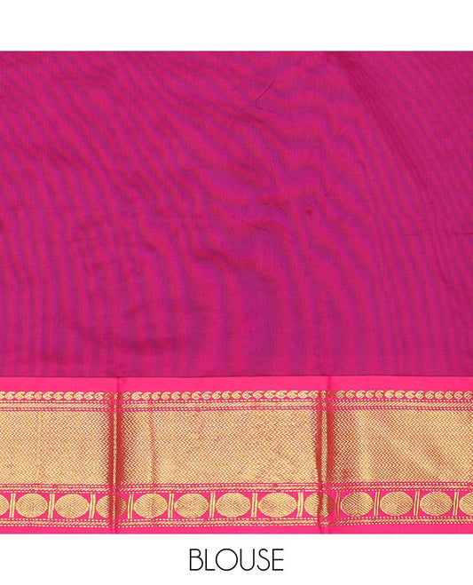 Green plain design gift saree, contrast traditional zari design border