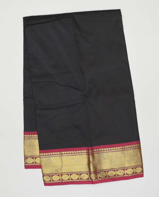 Black plain design gift saree, contrast traditional zari design border