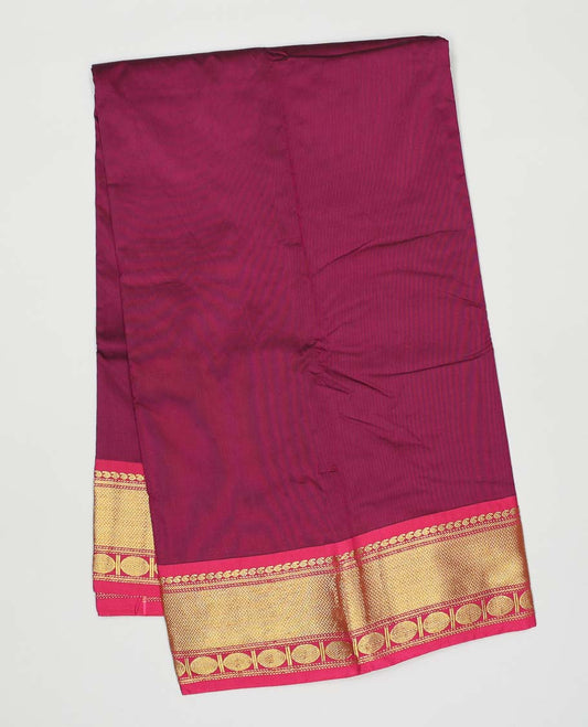 Maroon plain design gift saree, contrast traditional zari design border