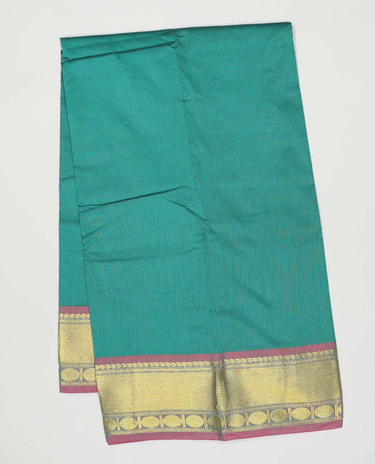 Green plain design gift saree, contrast traditional zari design border