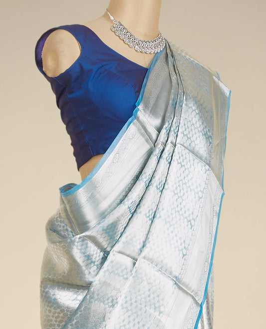 Blue zari jacquard design tissue silk saree, zari border of intricate designs