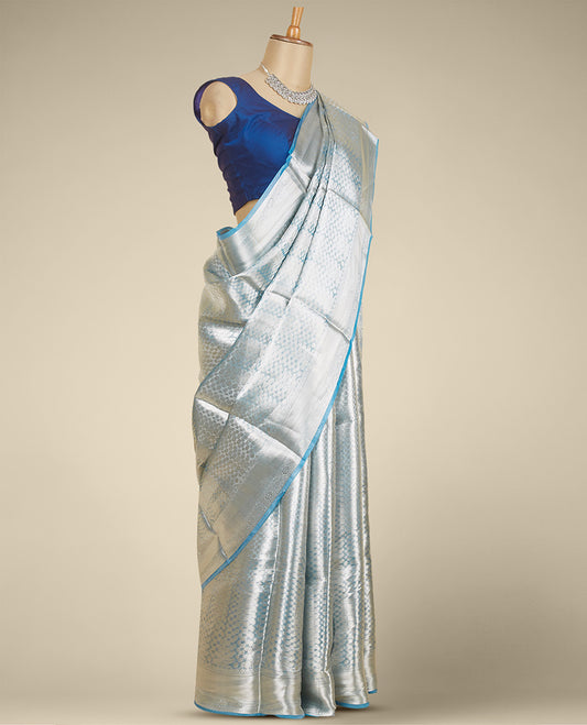 Blue zari jacquard design tissue silk saree, zari border of intricate designs