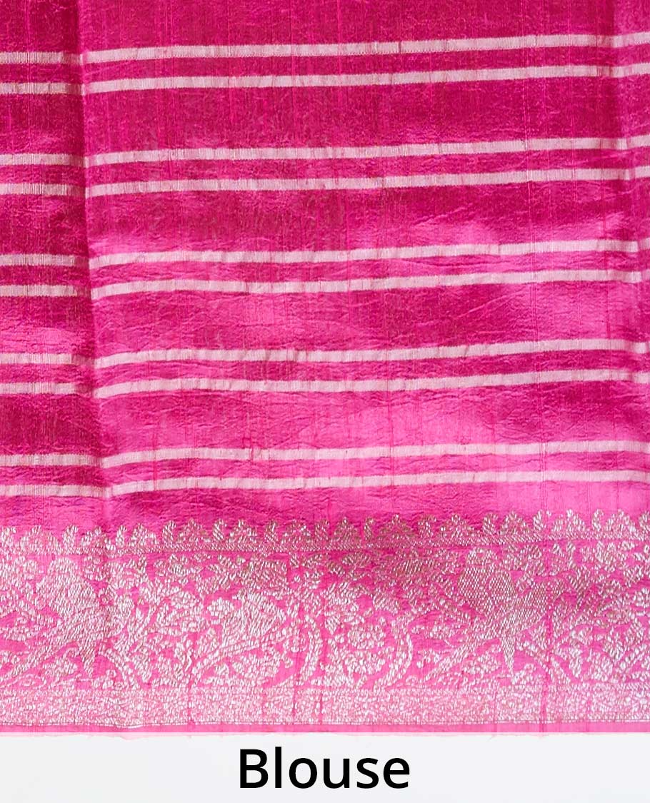 Pink checked design dupion silk saree, traditional zari border