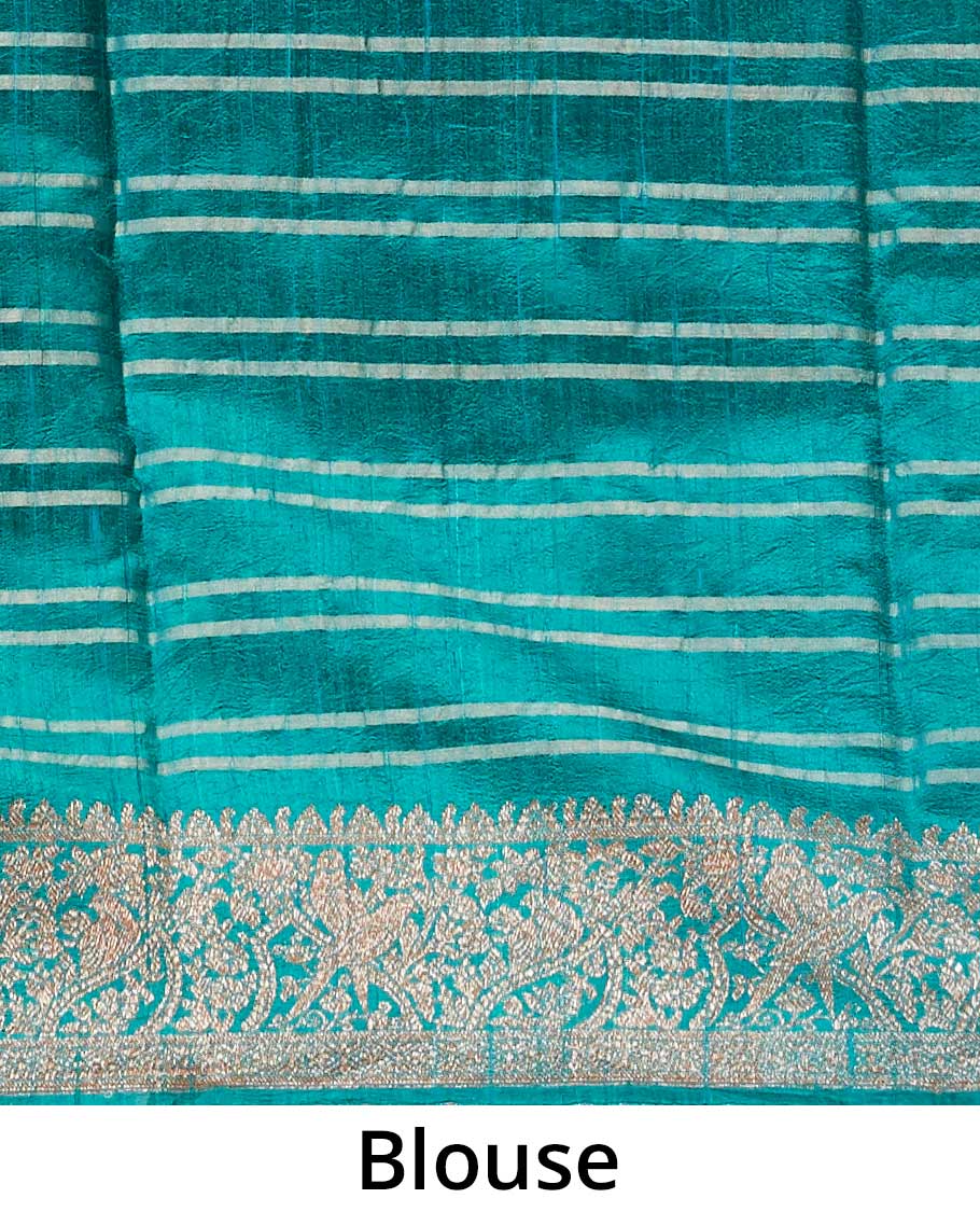 Green checked design dupion silk saree, traditional zari border