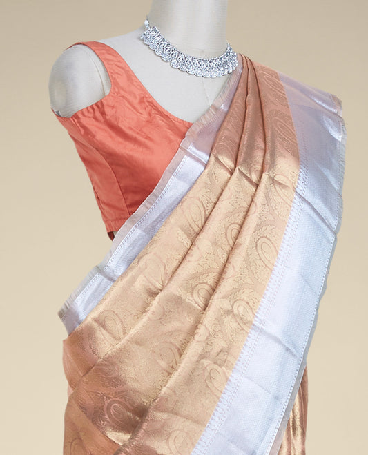 Bronze paisley jacquard design tissue silk saree, traditional zari design border
