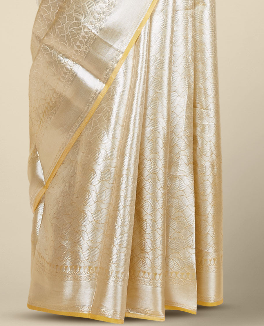 Sandal geometric zari jacquard design tissue silk saree, traditional zari border