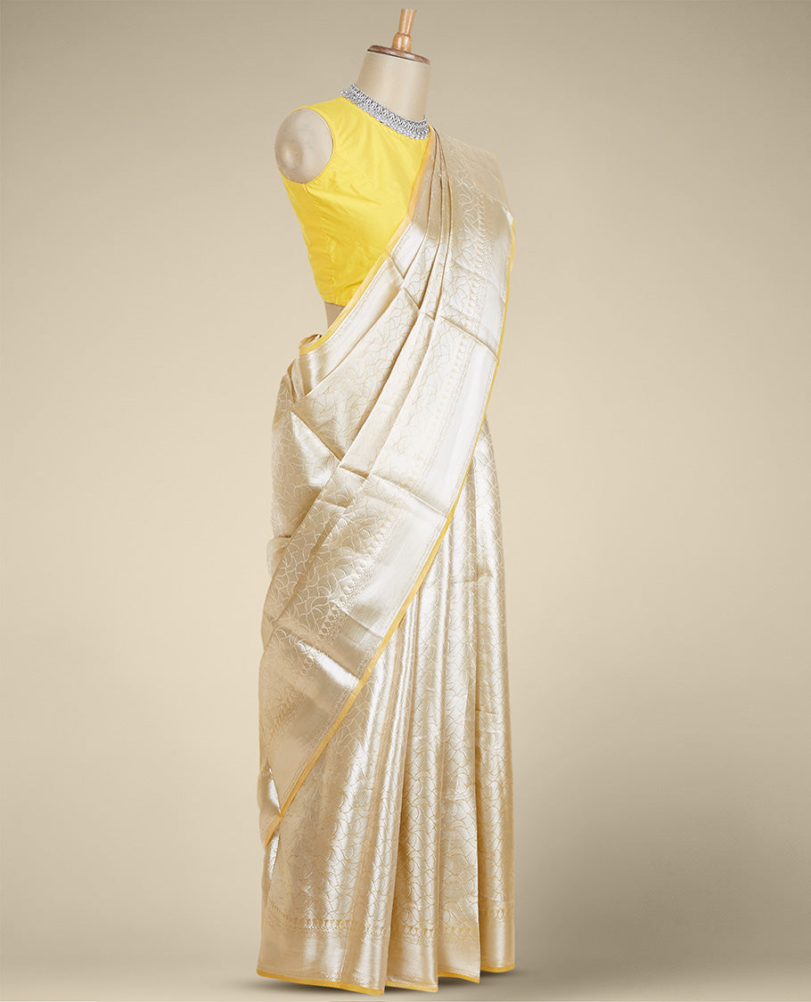 Sandal geometric zari jacquard design tissue silk saree, traditional zari border