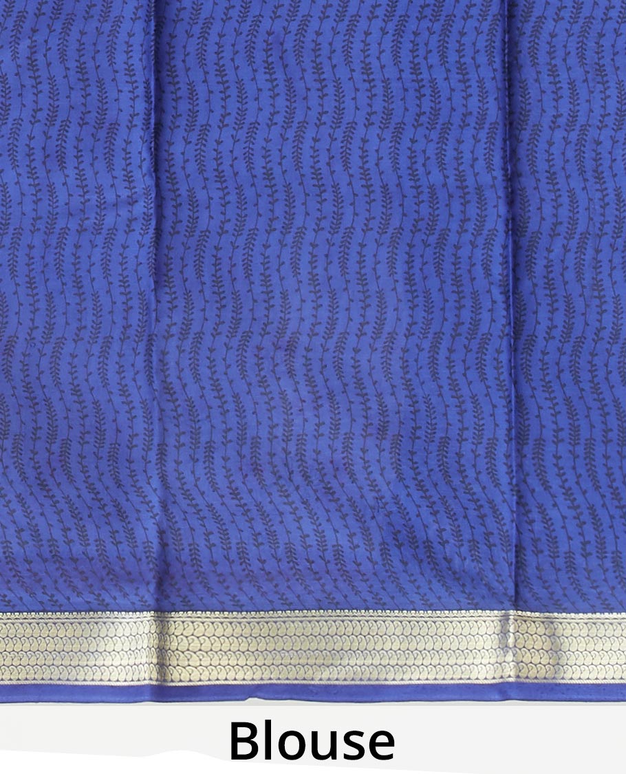 Multi Colour floral motifs printed silk saree with chevron stripes, contrast paisley design border