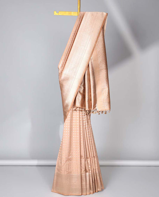 Sandal semi-banaras dola silk saree with buttas, traditional design border & pallu of intricate designs