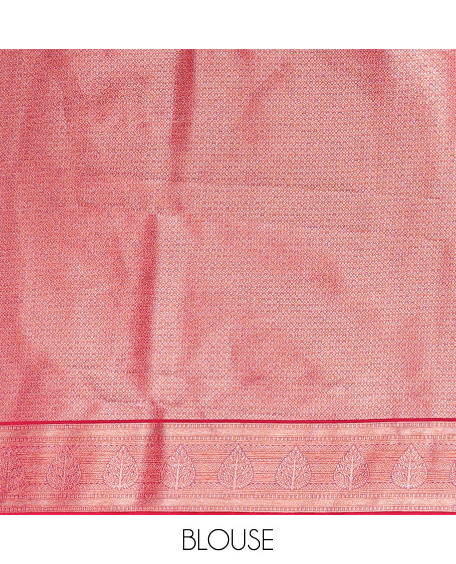 Pink abstract-style fancy soft silk saree, contrast traditional zari design border & ogee patterned pallu