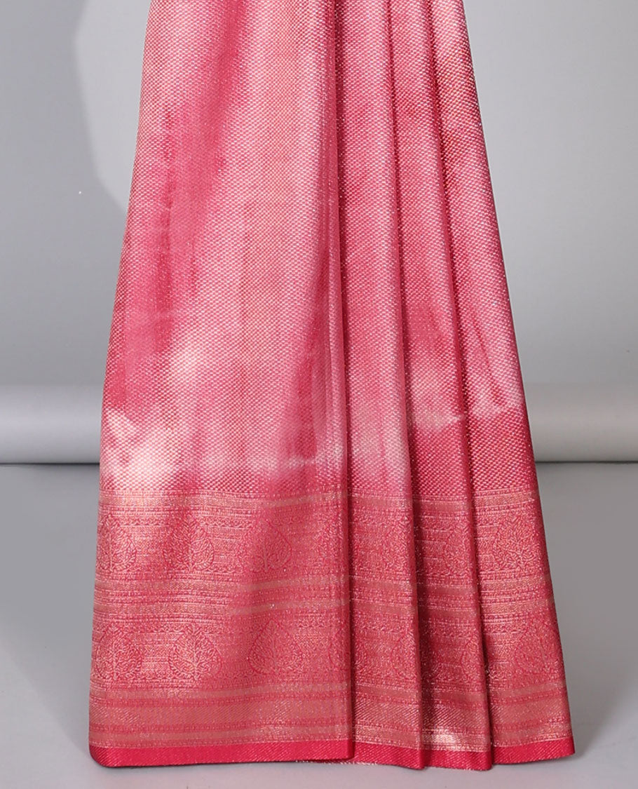 Pink abstract-style fancy soft silk saree, contrast traditional zari design border & ogee patterned pallu
