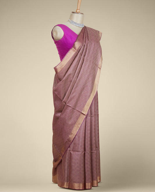 Purple geometric ogee patterned tusser silk saree, zari Purple