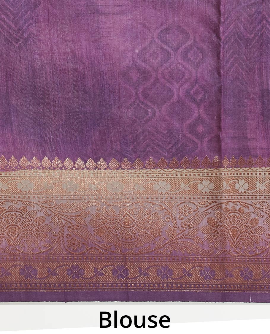 Purple banaras georgette saree with buttas, traditional zari border of floral creeper designs