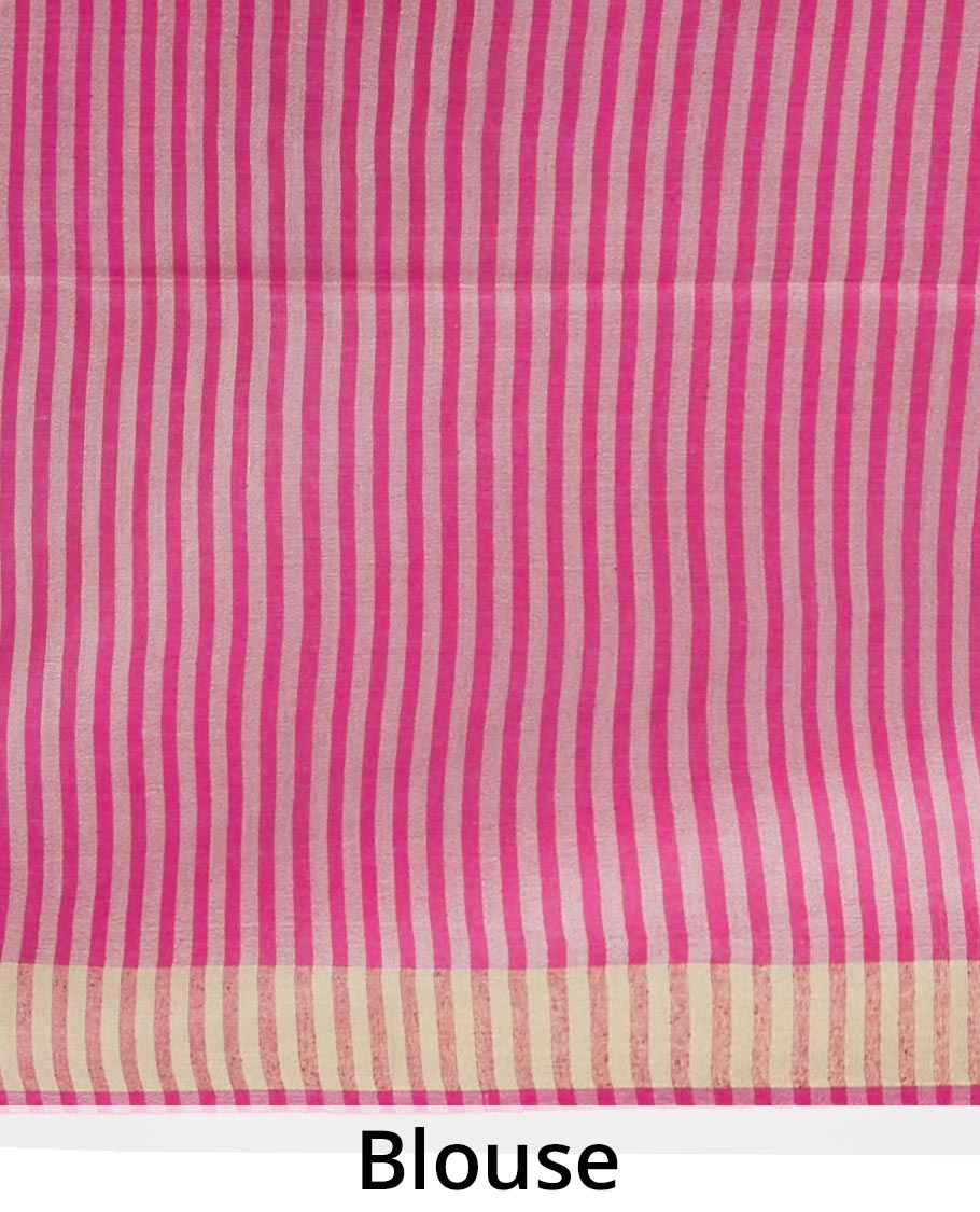 Green intricate checked tusser silk saree, zari border