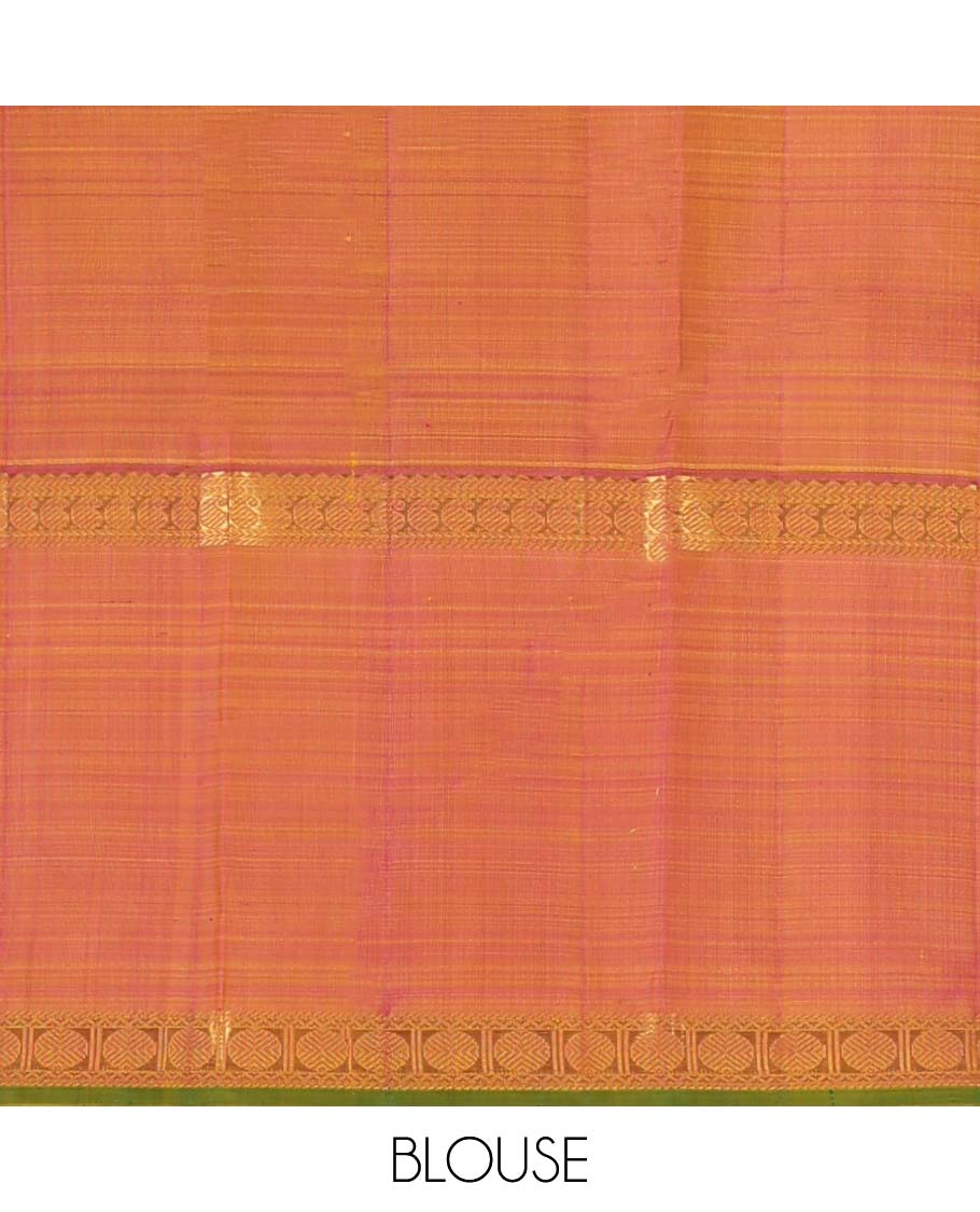 Yellow butta & check kancheepuram silksaree,contrast mayil chakra pallu & rettai petty border of rekku,neli,manga & poun