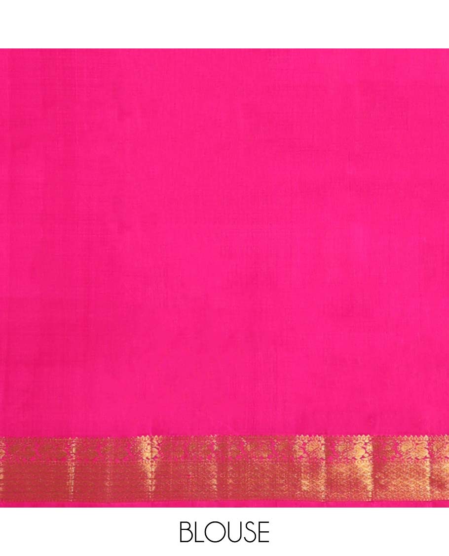 Multi-color checked kancheepuram silk saree with buttas, jaal pallu & border of rekku,muthu,mayil & jaal